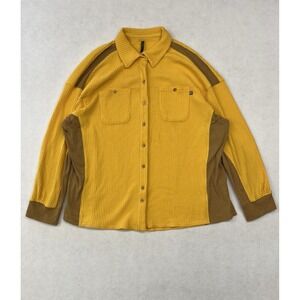 Back Country Women's Yellow And Brown Waffle Button Up Shirt Large
